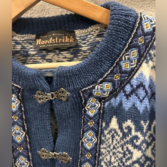 Vintage NORDSTRIKK Norway nordic wool metal clasp cardigan sweater LARGE - Picture 12 of 16